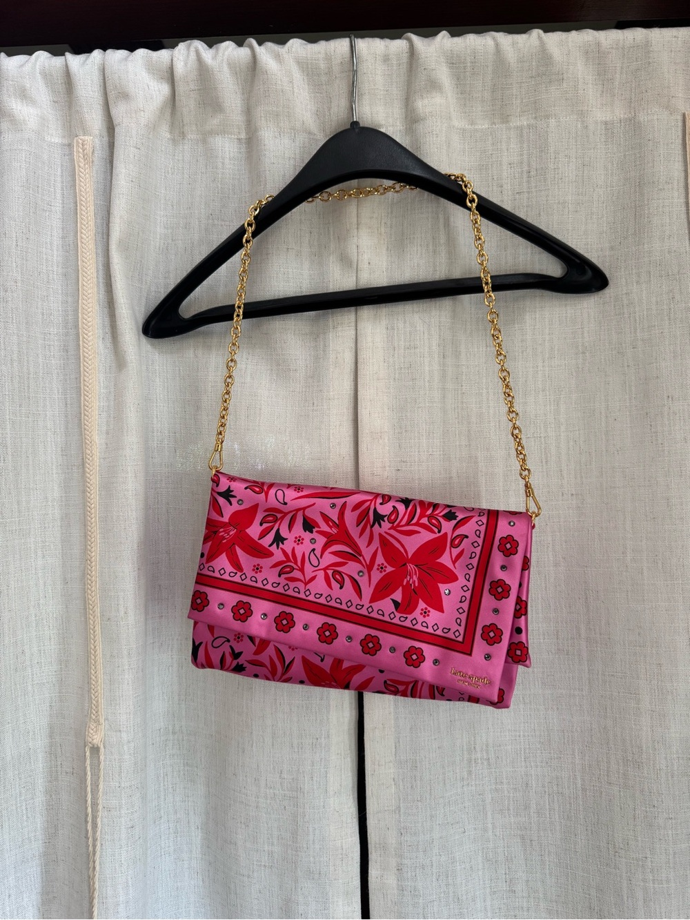 Kate Spade Satin Floral Bandana Clutch with Chain - Picture 3 of 11